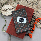 Orange Handloom Cotton Saree With Ikkat Print Blouse
